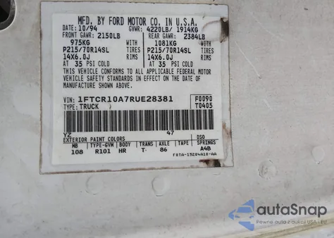 1994 Ford Ranger из США, поврежденный, VIN 1FTCR10A7RUE28381